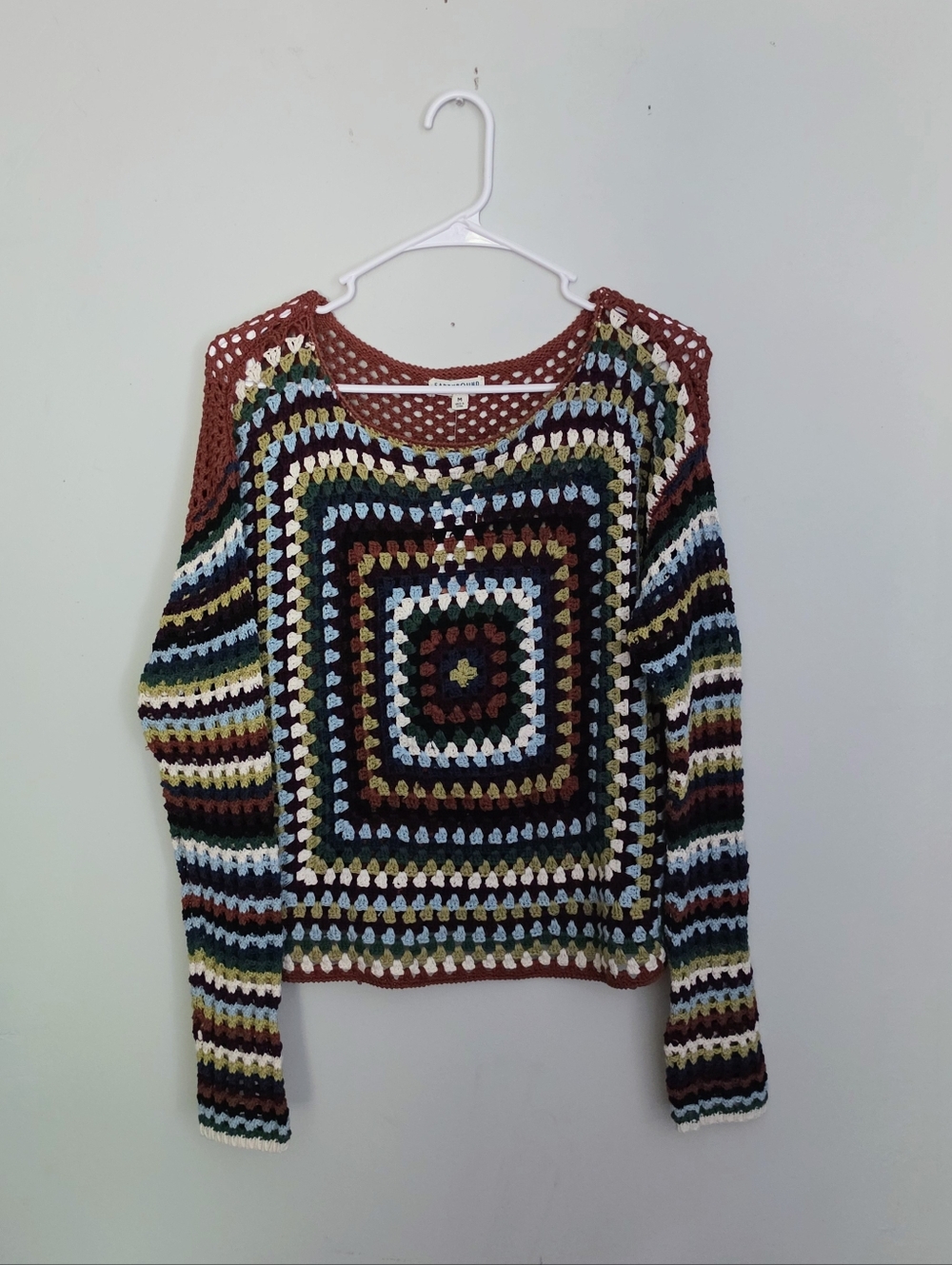 NWT Earthbound Crochet Square Multicolor Sweater